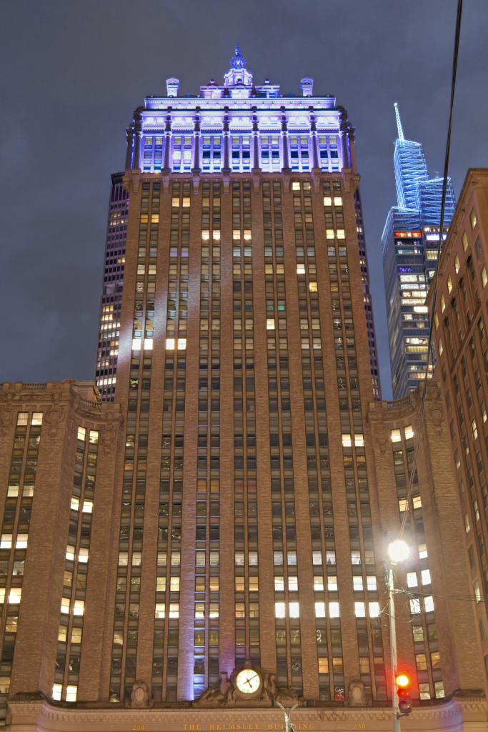 The Helmsley Building is lit up for World Diabetes Day